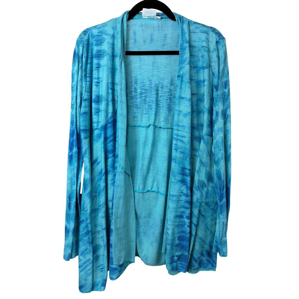 Prairie Cotton Blue Tie Dye Open Front Long Sleeve Top Size L USA